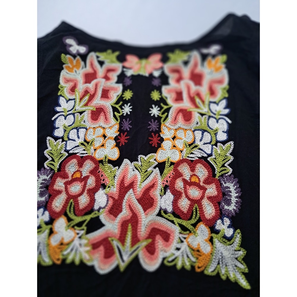 Anthropologie Tiny Black Floral Embroidered Cotton Short Sleeve Top XL RN104537 - Picture 5 of 8